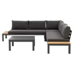 OUTLIV. Freddo Ecklounge 4-teilig Aluminium/Polster/Teak Dunkelgrau -Garten Leben outliv freddo loungeecke 4 teilig aluminium polster teak 1355027 2