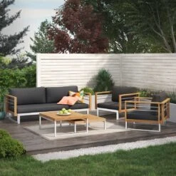 OUTLIV. Hawaii Gartensofa Edelstahl/Teak/Polster Dunkelgrau -Garten Leben outliv hawaii 3 sitzersofa edelstahl teak polster dunkelgrau 1226206 10
