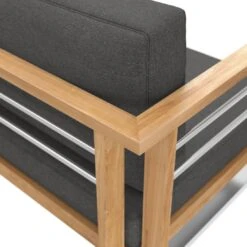 OUTLIV. Hawaii Gartensofa Edelstahl/Teak/Polster Dunkelgrau -Garten Leben outliv hawaii 3 sitzersofa edelstahl teak polster dunkelgrau 1226206 7