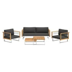 OUTLIV. Hawaii Loungeset 4-tlg. Edelstahl/Teak/Polster Dunkelgrau -Garten Leben outliv hawaii sofagruppe 4 tlg edelstahl teak polster 1340760 4