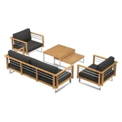 OUTLIV. Hawaii Loungeset 4-tlg. Edelstahl/Teak/Polster Dunkelgrau -Garten Leben outliv hawaii sofagruppe 4 tlg edelstahl teak polster 1340760 5