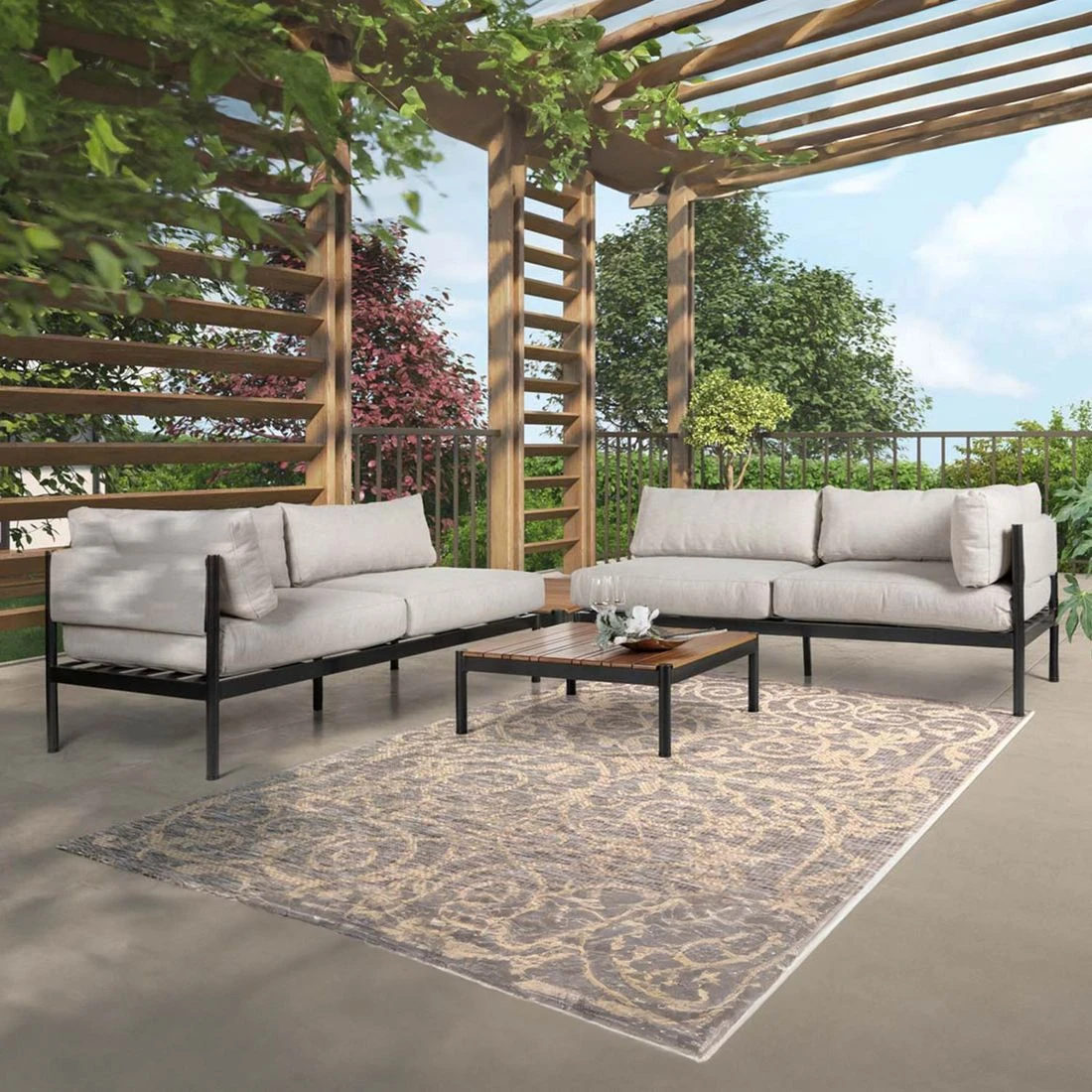 OUTLIV. Loungeset 4tlg. Aluminium/Teak Dunkelbraun/Beige 3 OUTLIV. Loungeset 4tlg. Aluminium/Teak Dunkelbraun/Beige