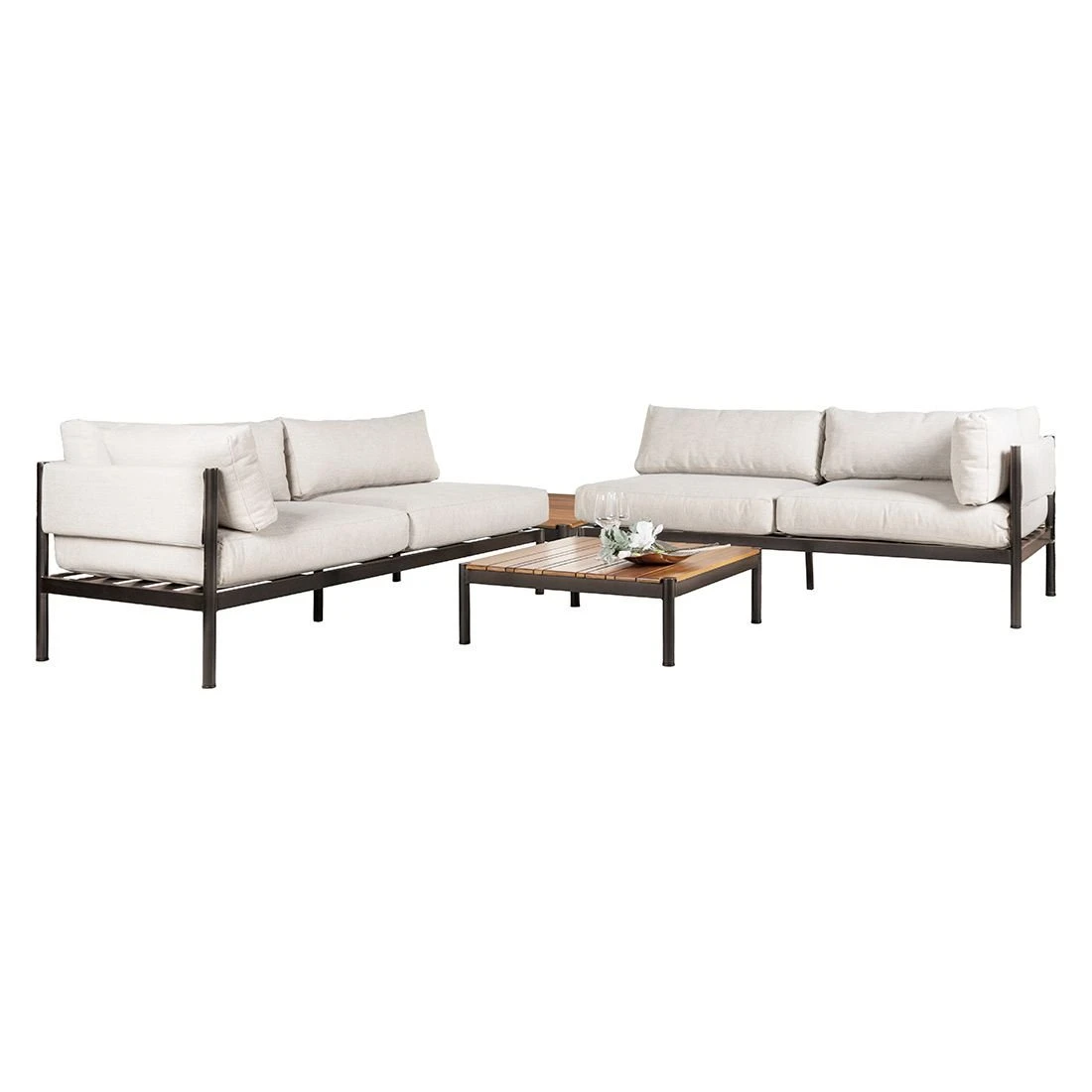 OUTLIV. Loungeset 4tlg. Aluminium/Teak Dunkelbraun/Beige 4 OUTLIV. Loungeset 4tlg. Aluminium/Teak Dunkelbraun/Beige – Bild 2