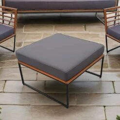 OUTLIV. Maui Loungehocker Stahl/Akazie/Polster Schwarz/Anthrazit