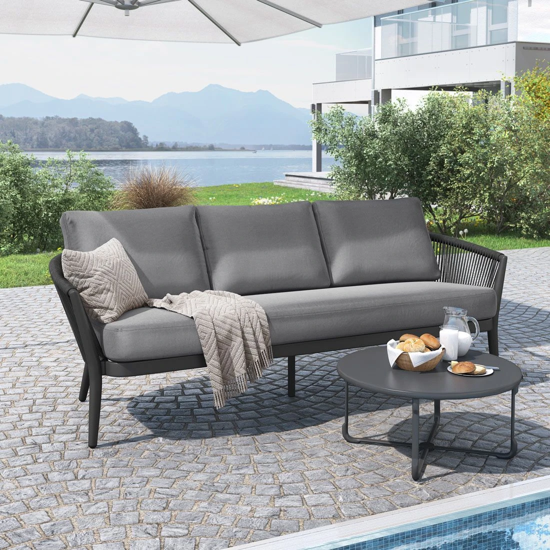 OUTLIV. Monet Gartensofa Aluminium/Rope Inkl. Kissen Schwarz/Dunkelgrau 3 OUTLIV. Monet Gartensofa Aluminium/Rope Inkl. Kissen Schwarz/Dunkelgrau