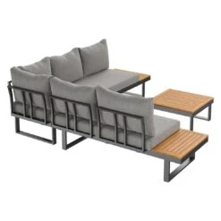 OUTLIV. Naxos Ecklounge Aluminium/Kunstfaser Dunkelgrau/Natur -Garten Leben outliv naxos loungeecke aluminium akazie inkl kissen 1427385 6