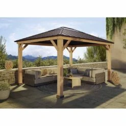 OUTLIV. Gartenpavillon Zedernholz/Stahl Braun -Garten Leben outliv pavillon 393x335 cm zedernholz stahl 1422204 9