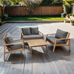 OUTLIV. Rosa Loungeset 4-tlg. Akazie/Spun-Polyester Natur/Anthrazit