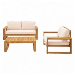 OUTLIV. Santa Cruz Loungeset 3-tlg. Akazie/Polyester Natur/Ecru -Garten Leben outliv santa cruz loungeset 3 tlg akazie polyester 1376884 3