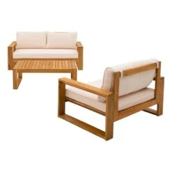 OUTLIV. Santa Cruz Loungeset 3-tlg. Akazie/Polyester Natur/Ecru -Garten Leben outliv santa cruz loungeset 3 tlg akazie polyester 1376884 6