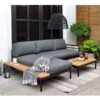 LifestyleGarden Bryde Ecklounge 3-tlg. Aluminium/Teak/Olefin Anthrazit/Natur -Garten Leben scancom bryde loungeset 3 tlg mit tisch 100x50cm 1411325 1