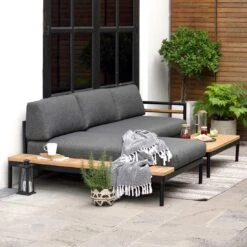 LifestyleGarden Bryde Ecklounge 3-tlg. Aluminium/Teak/Olefin Anthrazit/Natur -Garten Leben scancom bryde loungeset 3 tlg mit tisch 100x50cm 1411325 16
