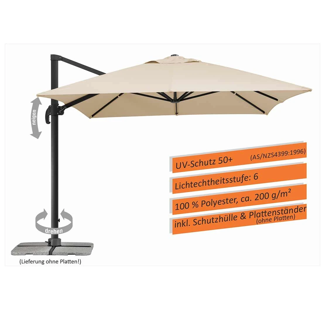 Schneider® Schneider Rhodos Grande Ampelschirm 300x400cm Anthrazit/Natur 7 Schneider® Schneider Rhodos Grande Ampelschirm 300x400cm Anthrazit/Natur – Bild 5