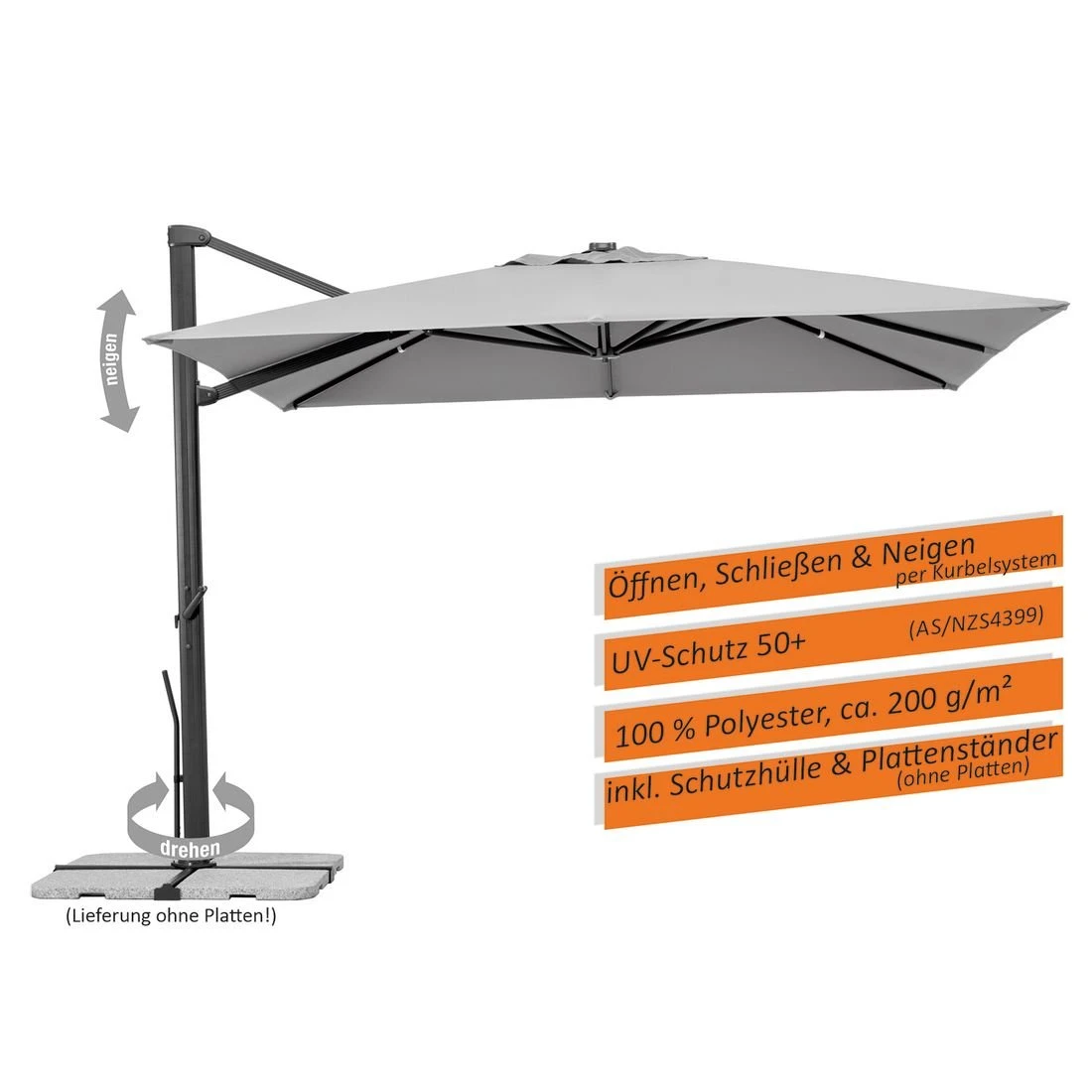 Schneider® Schneider Rhodos Smart Ampelschirm 300x300cm Silbergrau 6 Schneider® Schneider Rhodos Smart Ampelschirm 300x300cm Silbergrau – Bild 4