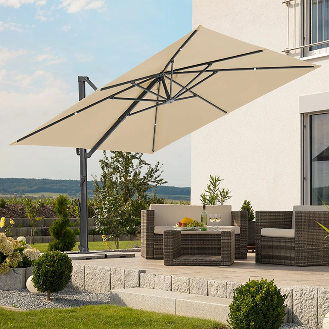 Schneider® Schneider Rhodos Smart Ampelschirm 300x300cm Natur 4 Schneider® Schneider Rhodos Smart Ampelschirm 300x300cm Natur – Bild 2