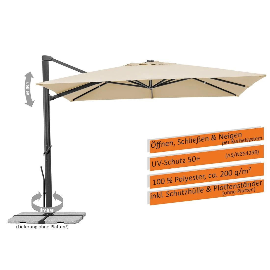 Schneider® Schneider Rhodos Smart Ampelschirm 300x300cm Natur 6 Schneider® Schneider Rhodos Smart Ampelschirm 300x300cm Natur – Bild 4