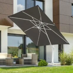 Schneider® Schneider Rhodos Twist-Bianco Ampelschirm 300x300cm Weiß/Anthrazit -Garten Leben schneider rhodos twist bianco ampelschirm 300x300cm anthrazit 1098254 2