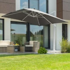 Schneider® Schneider Rhodos Twist-Bianco Ampelschirm 300x300cm Weiß/Anthrazit -Garten Leben schneider rhodos twist bianco ampelschirm 300x300cm anthrazit 1098254 3