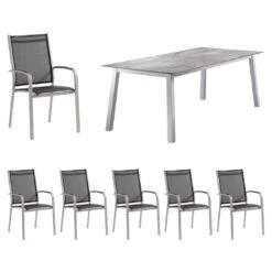 Sieger Meran Gartenmöbelset 7-tlg. Mit Tisch 220x100cm Graphit/Grau