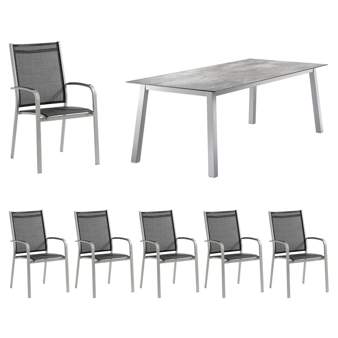 Sieger Meran Gartenmöbelset 7-tlg. Mit Tisch 220x100cm Graphit/Grau 3 Sieger Meran Gartenmöbelset 7-tlg. Mit Tisch 220x100cm Graphit/Grau