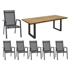 Siena Garden Tesoro Gartenmöbel-Set 7-tlg. Mit Tisch 200x100cm Matt Anthrazit/Silber-Schwarz