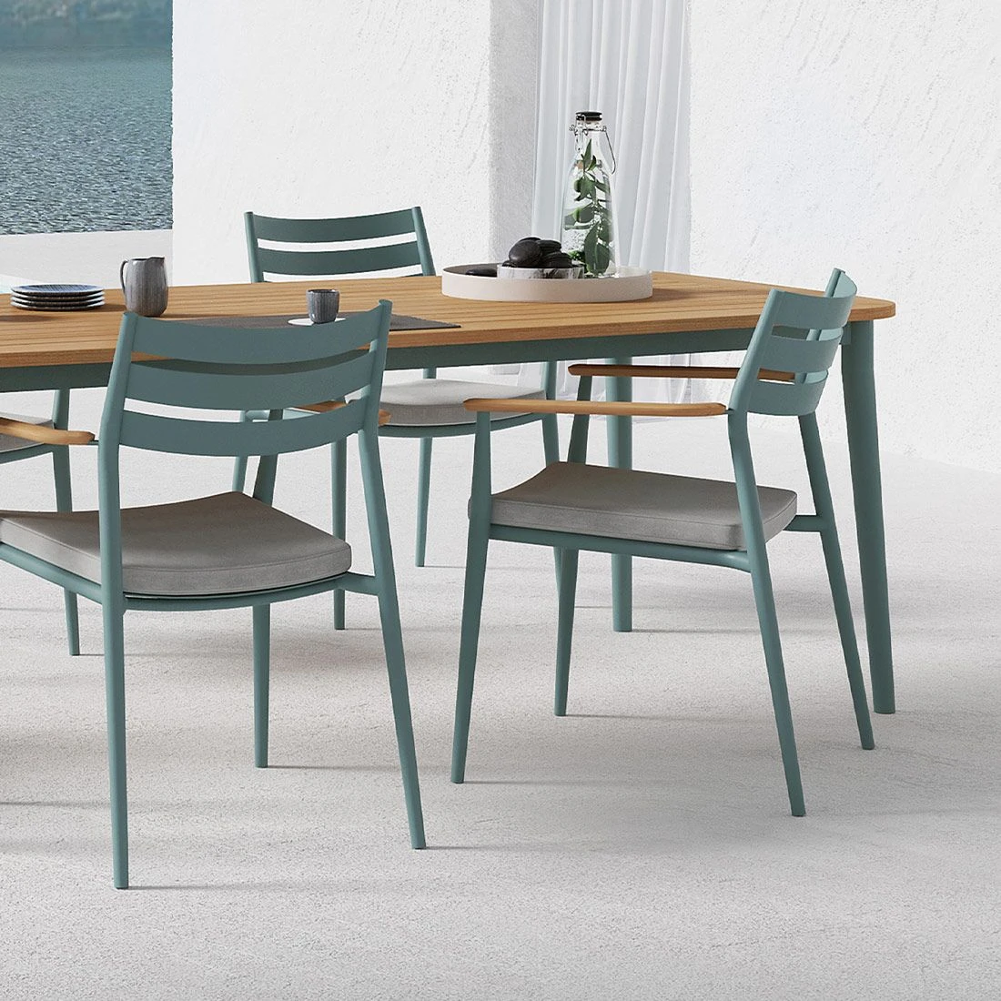 Solpuri Pia Stapelsessel Aluminium/Teak Inkl. Kissen Petrol/Natur 7 Solpuri Pia Stapelsessel Aluminium/Teak Inkl. Kissen Petrol/Natur – Bild 5