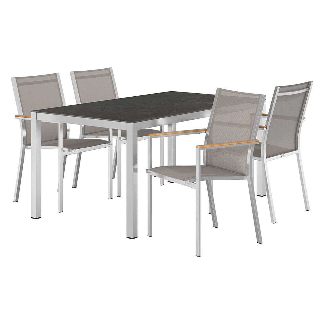 Stern Cardiff Gartenmöbel-Set 5-tlg. Tisch 160x90cm Taupe 4 Stern Cardiff Gartenmöbel-Set 5-tlg. Tisch 160x90cm Taupe – Bild 2