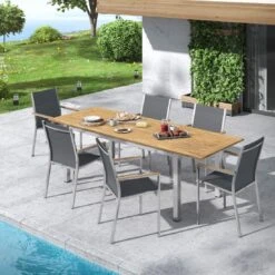 Stern Cardiff Gartenmöbel-Set 7-tlg. Tisch 180/240x90cm Silbergrau/Natur