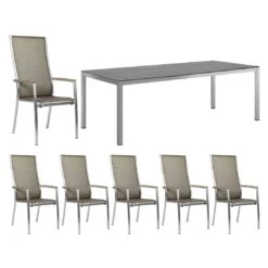 Stern Cardiff Gartenmöbelset 7-tlg. +Tisch 220x100 Cm Taupe/Zement Dunkel