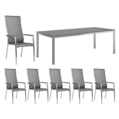 Stern Cardiff Gartenmöbelset 7-tlg. + Tisch 220x100 Cm Silbergrau/Zement Dunkel