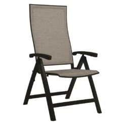 Stern Kari Klappsessel Aluminium/Textilene Schwarz Matt/Leinen Grau