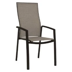 Stern Kari Hochlehner-Stapelsessel Aluminium/Textilene Schwarz Matt/Leinen Grau