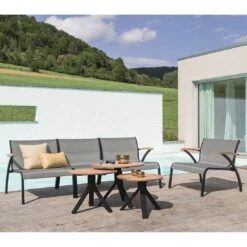 Stern Laris Lounge Endmodul Aluminium/Textilene Schwarz Matt/Leinen Grau -Garten Leben stern laris endmodul links aluminium textilene 1363079 3