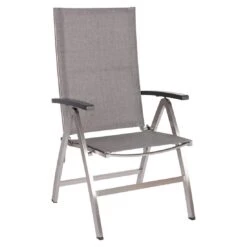 Stern Mika Klappsessel Hoch Edelstahl/Textilene Silber/Leinen-Grau