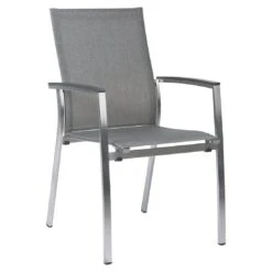 Stern Mika Stapelsessel Edelstahl/Textilene Silber/Leinen Grau