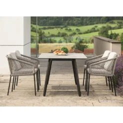 Stern Odea Diningsessel Aluminium/Rope Inkl. Kissen Schwarz Matt/Salt -Garten Leben stern odea diningsessel aluminium kordel inkl kissen 1363189 9