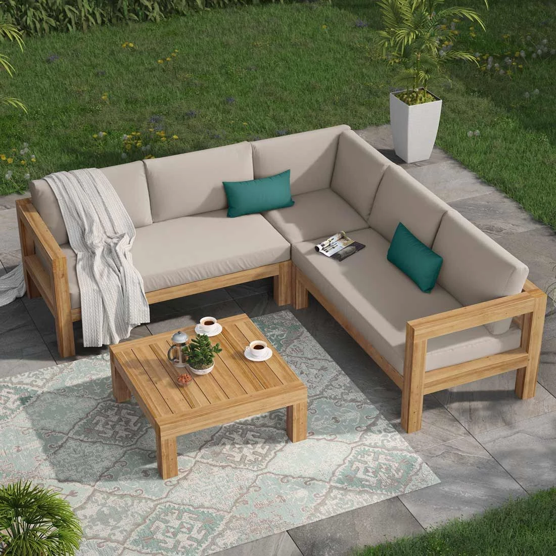 OUTLIV. Stockton Ecklounge 4-teilig Akazie/Polster Teaklook/Taupe 3 OUTLIV. Stockton Ecklounge 4-teilig Akazie/Polster Teaklook/Taupe