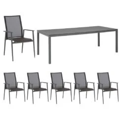 Sungörl Bornheim Gartenmöbel-Set 7-tlg. Tisch 220x100cm Anthrazit/Schwarz