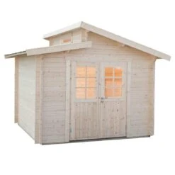 Wolff Finnhaus Bornholm 40-B Typ 2 Gartenhaus 320x320cm Mit Halbglas-Tür Natur