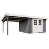 Wolff Finnhaus Pulti 34-B Typ 2 Gartenhaus Mit Seitendach 300 + Halbglastür Felsgrau/Weiß -Garten Leben wolff finnhaus pulti 34 b typ2 580x240 300cm seitend halbglastuer 1402591 1