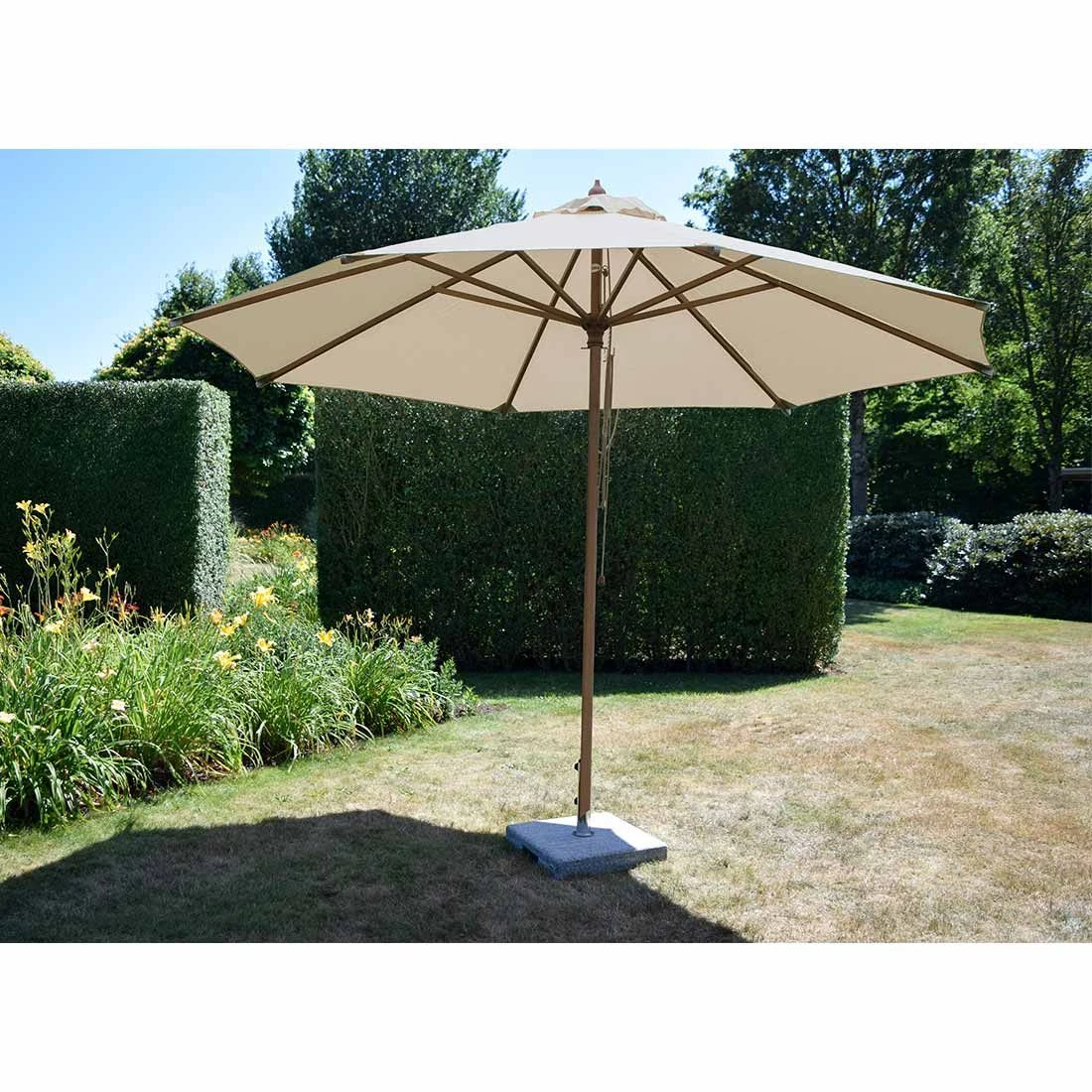 Zebra Calypso Novo Sonnenschirm Ø300cm Holz/Olefin Beige 4 Zebra Calypso Novo Sonnenschirm Ø300cm Holz/Olefin Beige – Bild 2